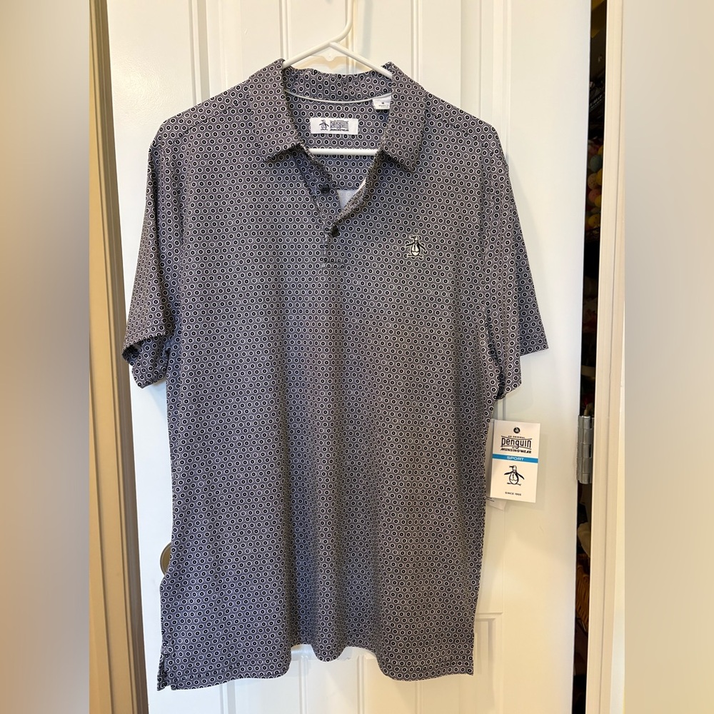 New Men's Original Penguin Sport Polo Shirt with Geometric Pattern